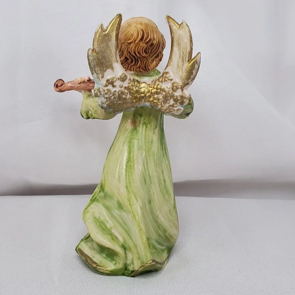 VTG Fontanini Plastic Depose Italy Angel #163 Green Figurine Playing Violin